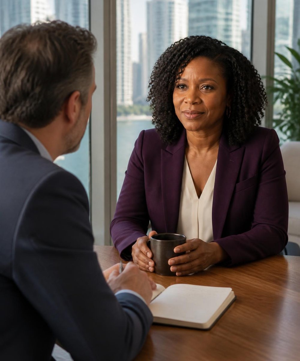 Nia Holloway speaking with a client