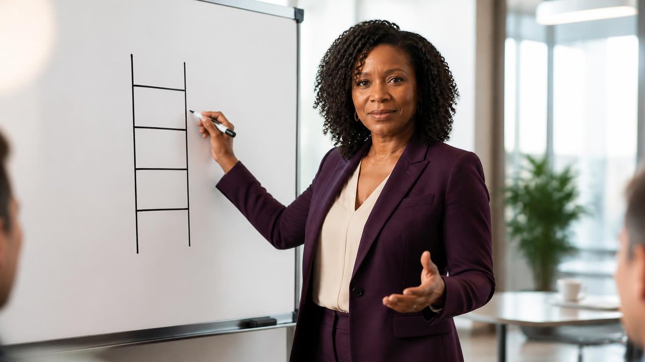 Nia teaching at a whiteboard